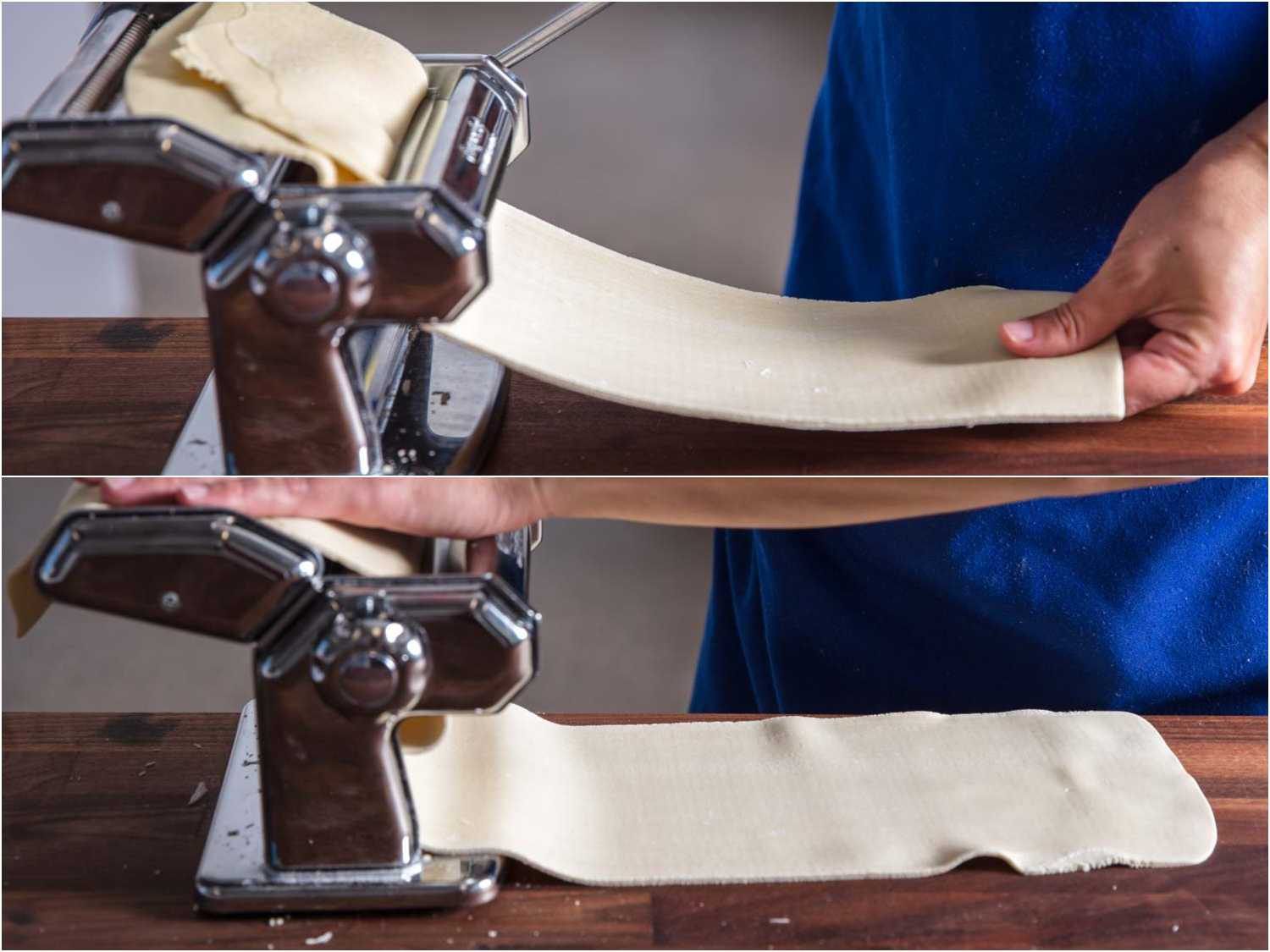 Rolling out kneaded ramen dough sheets