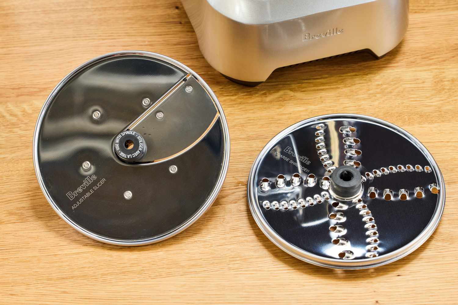 Two different blades for the Breville 16-Cup Sous Chef Peel & Dice Food Processor