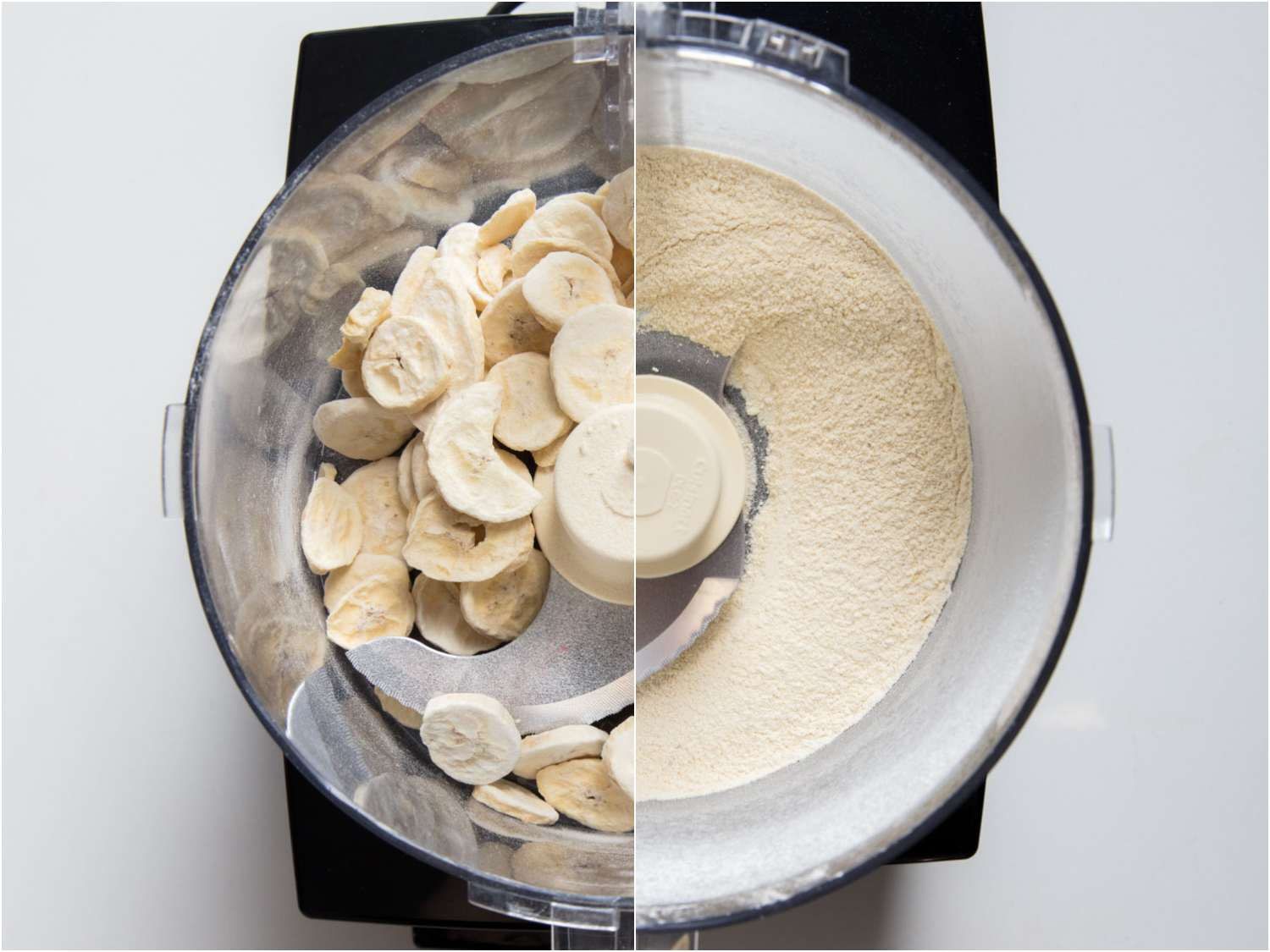 freeze-dried bananas, before and after grinding