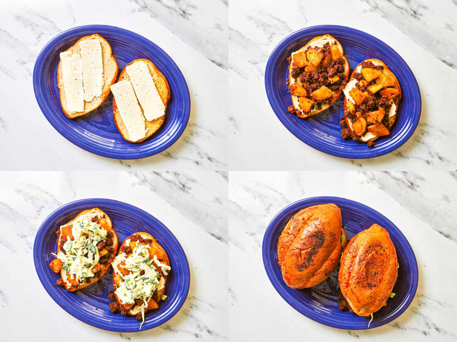 Four image collage of assembling pambazo