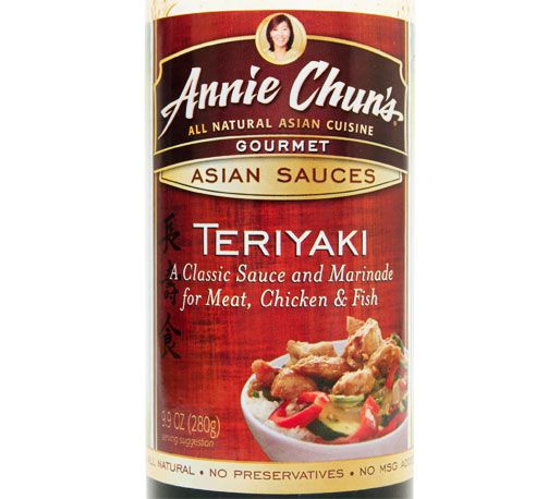 Closeup of bottle of Annie Chun's brand teriyaki sauce
