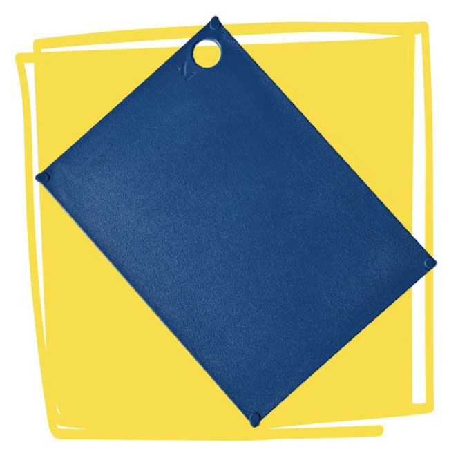 Rectangular board with a hole in one corner set against a yellow background