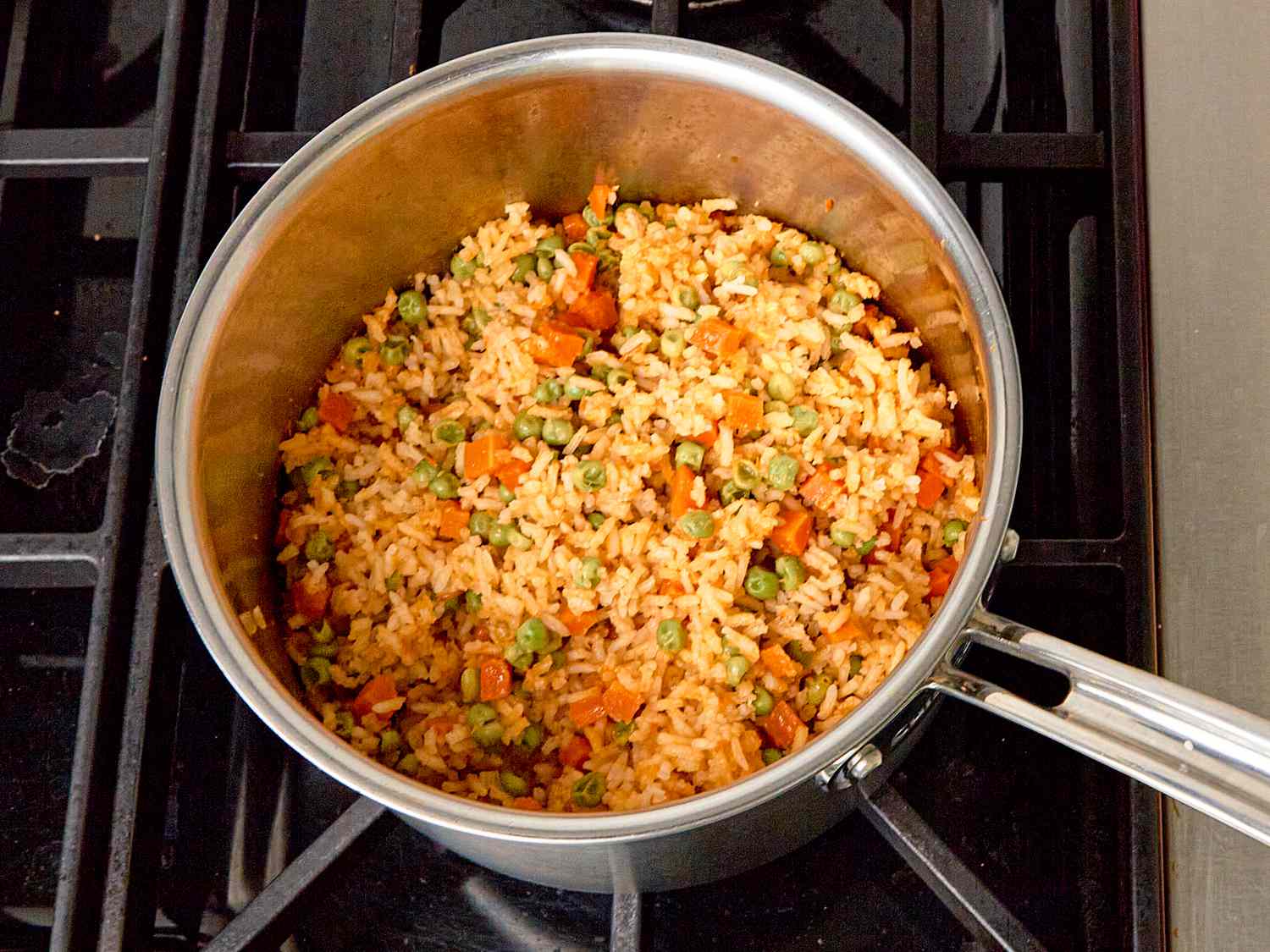 Overhead view of fluffed rice