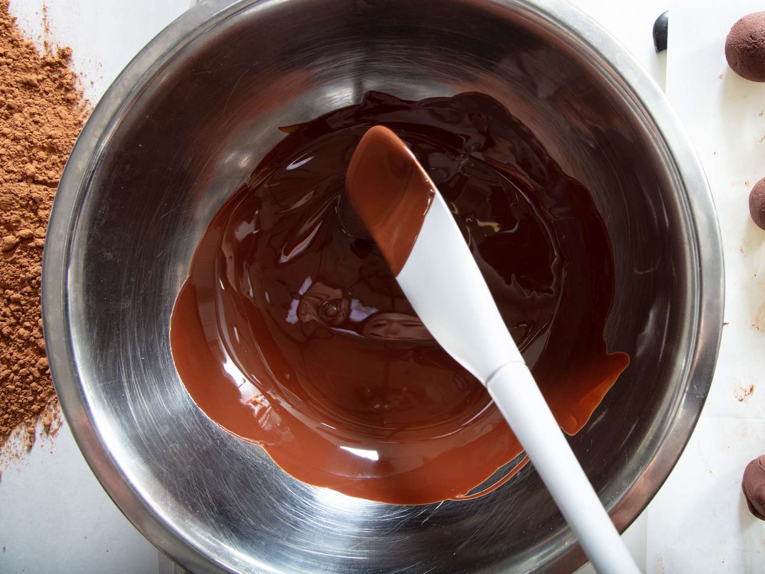 Overhead view of melted chocolate