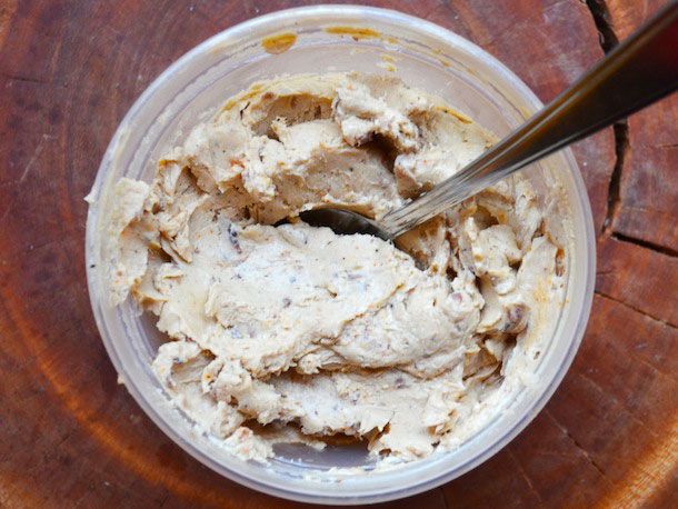 A pint-sized deli container full of gentleman's relish.