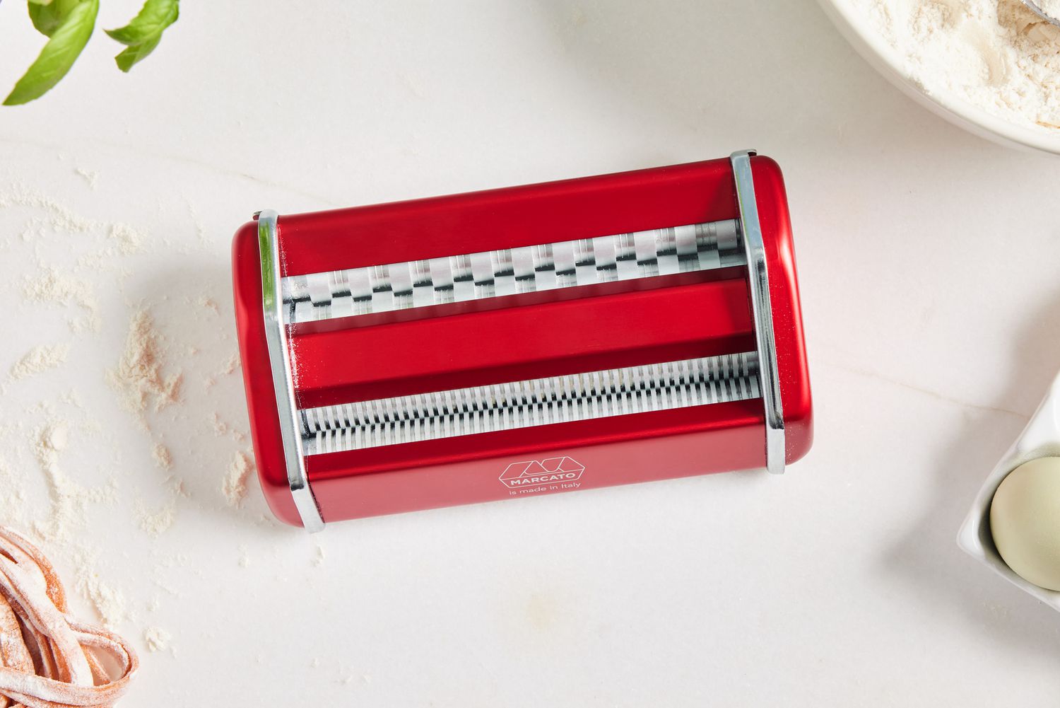 The pasta attachment on the Marcato Atlas 150 Pasta Machine with Motor