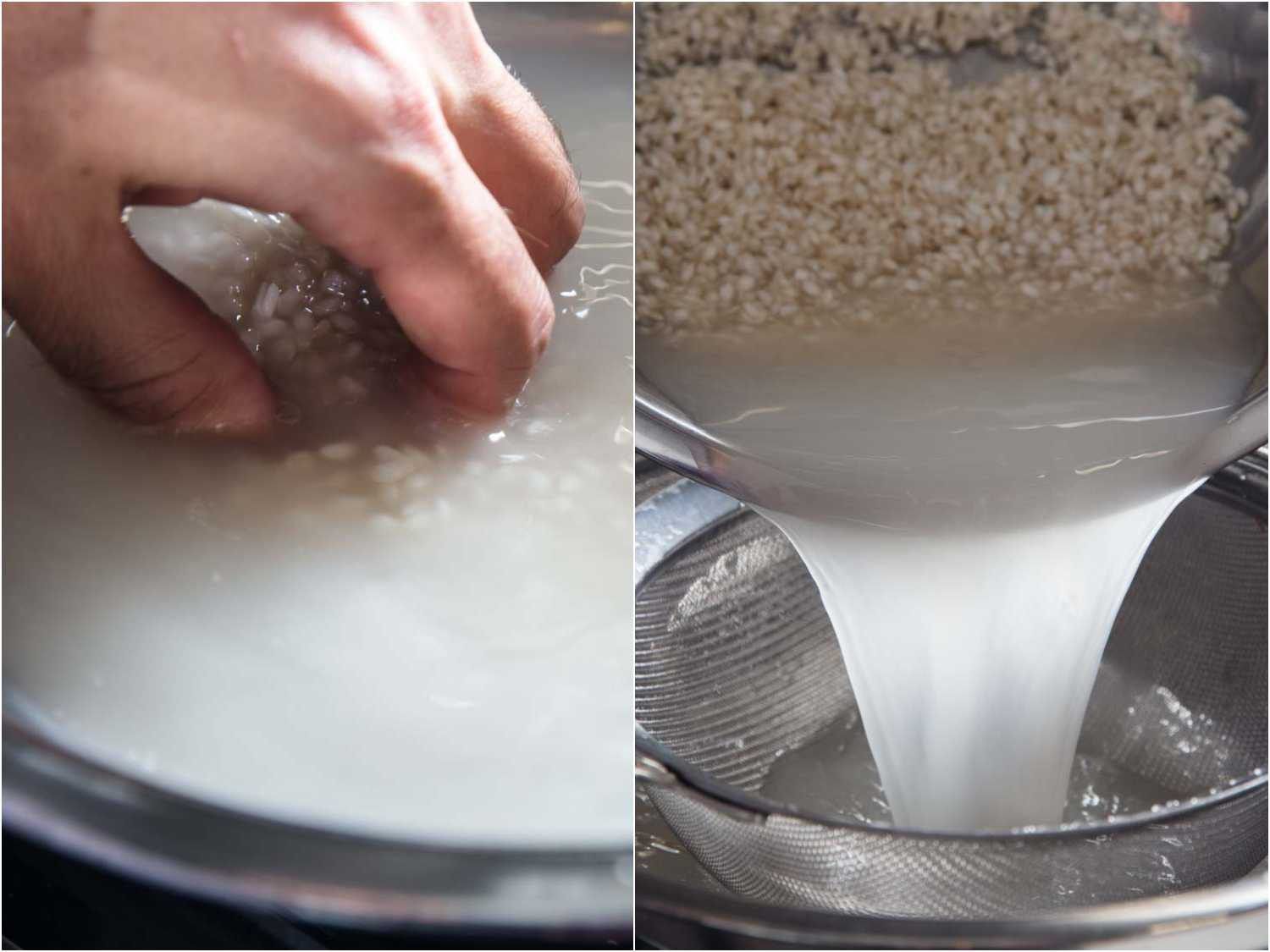 Washing the starch off rice