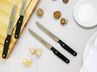 williams sonoma steak knives on a white tile surface
