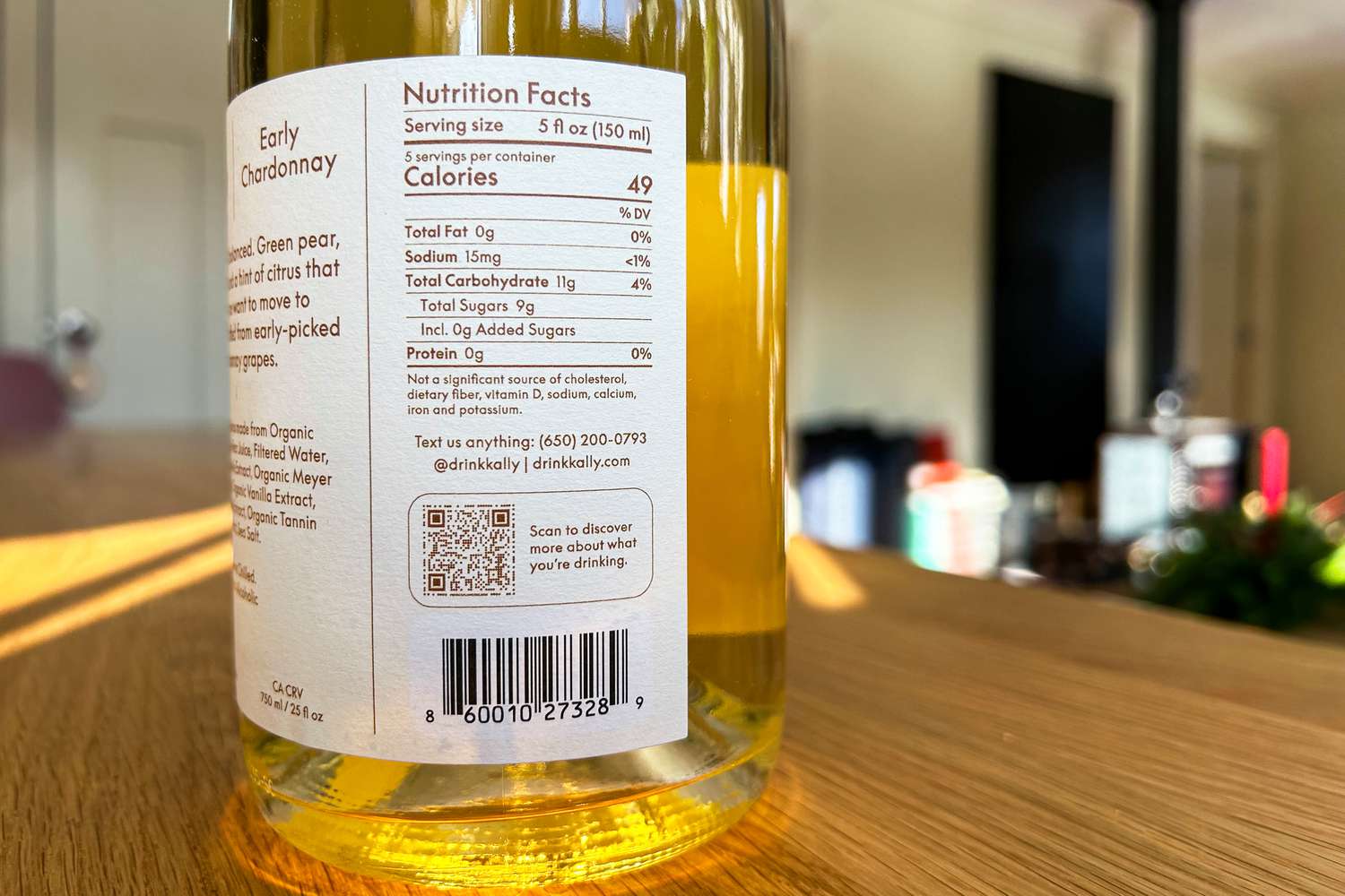 A bottle of Kally nonalcoholic white wine