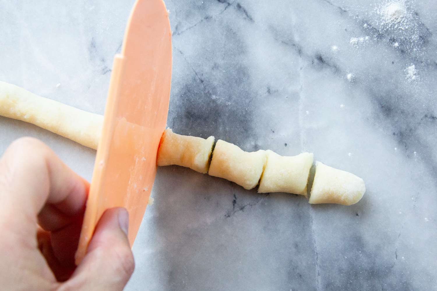 using the indigo scraper to cut gnocchi