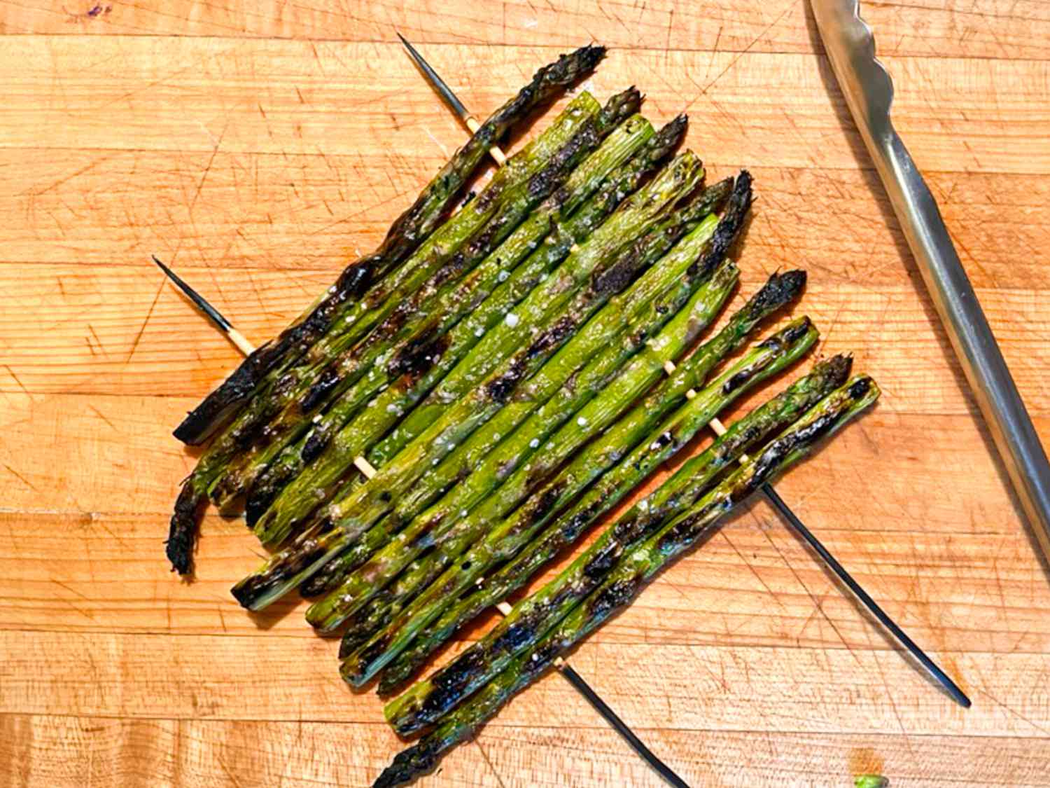 Skewered asparagus.
