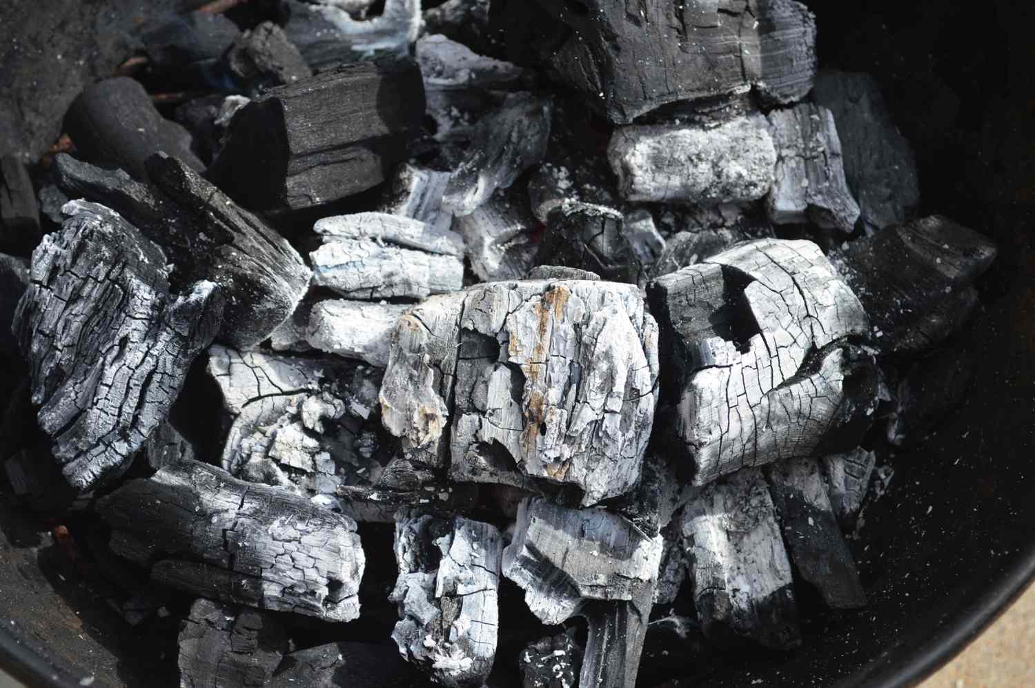 Close-up of burnt B&B Charcoal Oak Lump Charcoal
