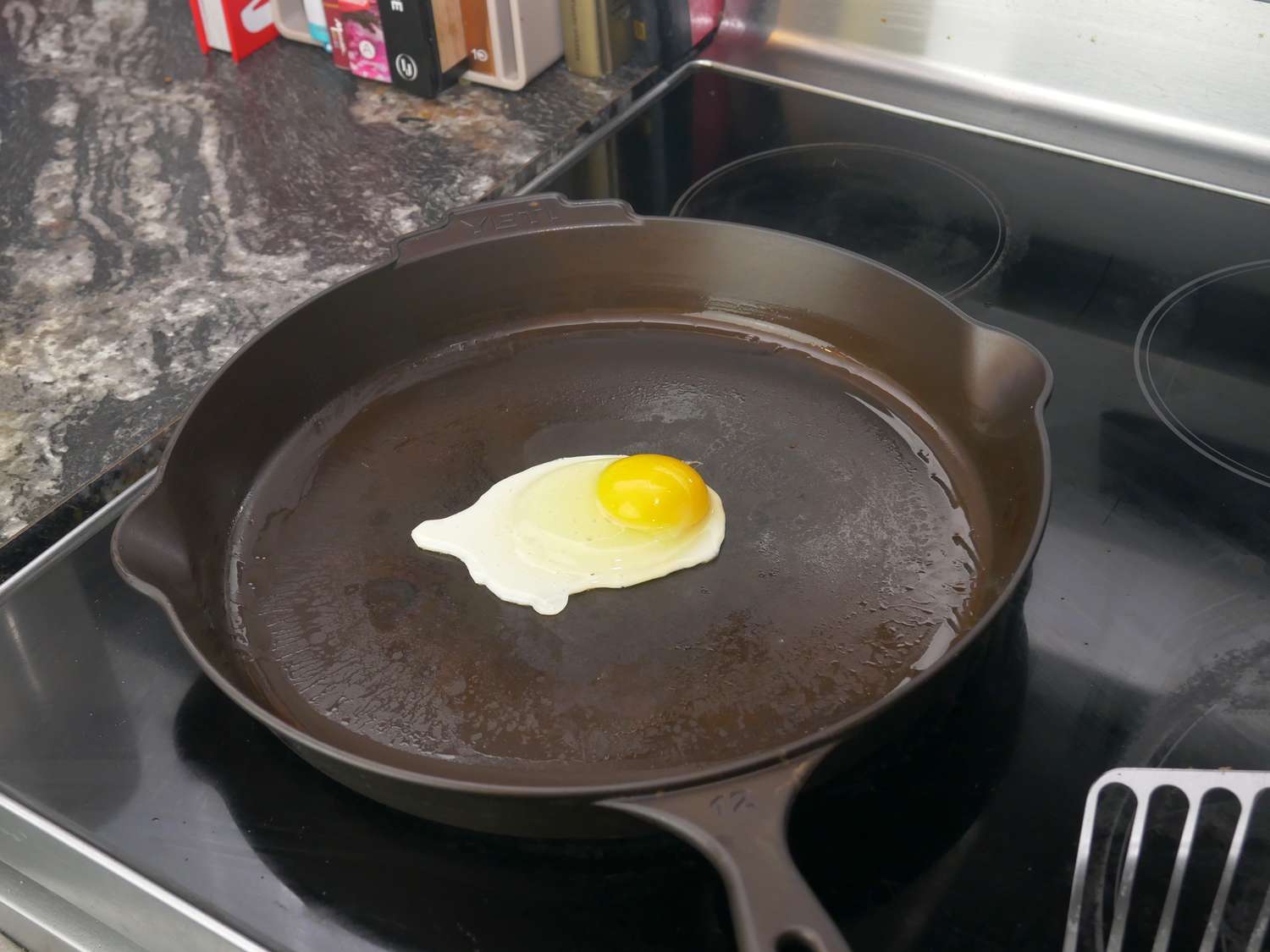 an egg in the yeti cast iron skillet