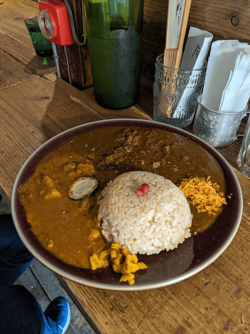Plate of spice curry and rice