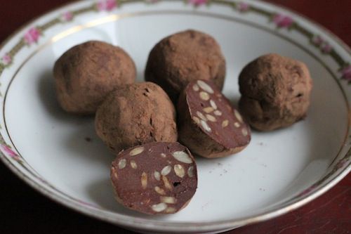 cross section of milk chocolate sunflower seed truffle