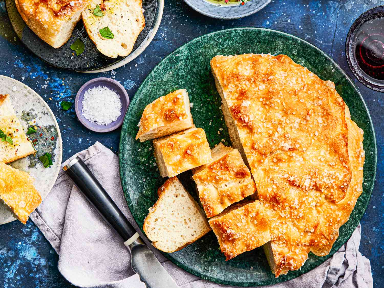 Overhead view of homemade focaccia