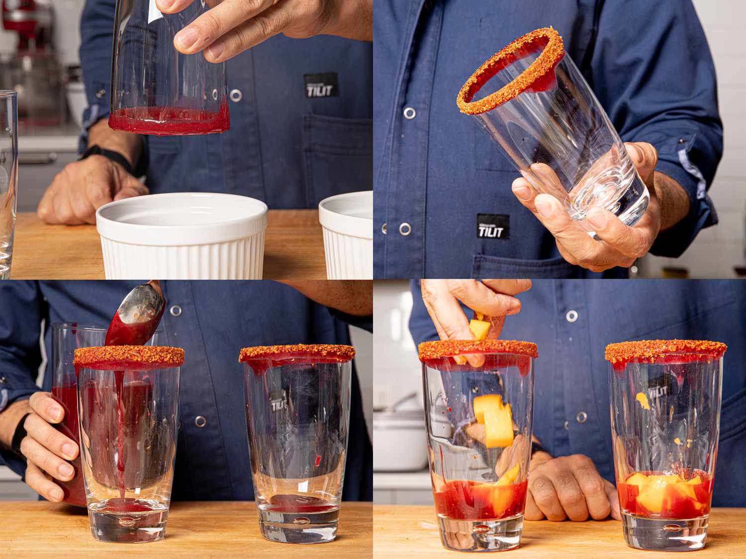 Making the chamoy and TajÃ­n rim on the glasses for mangonada