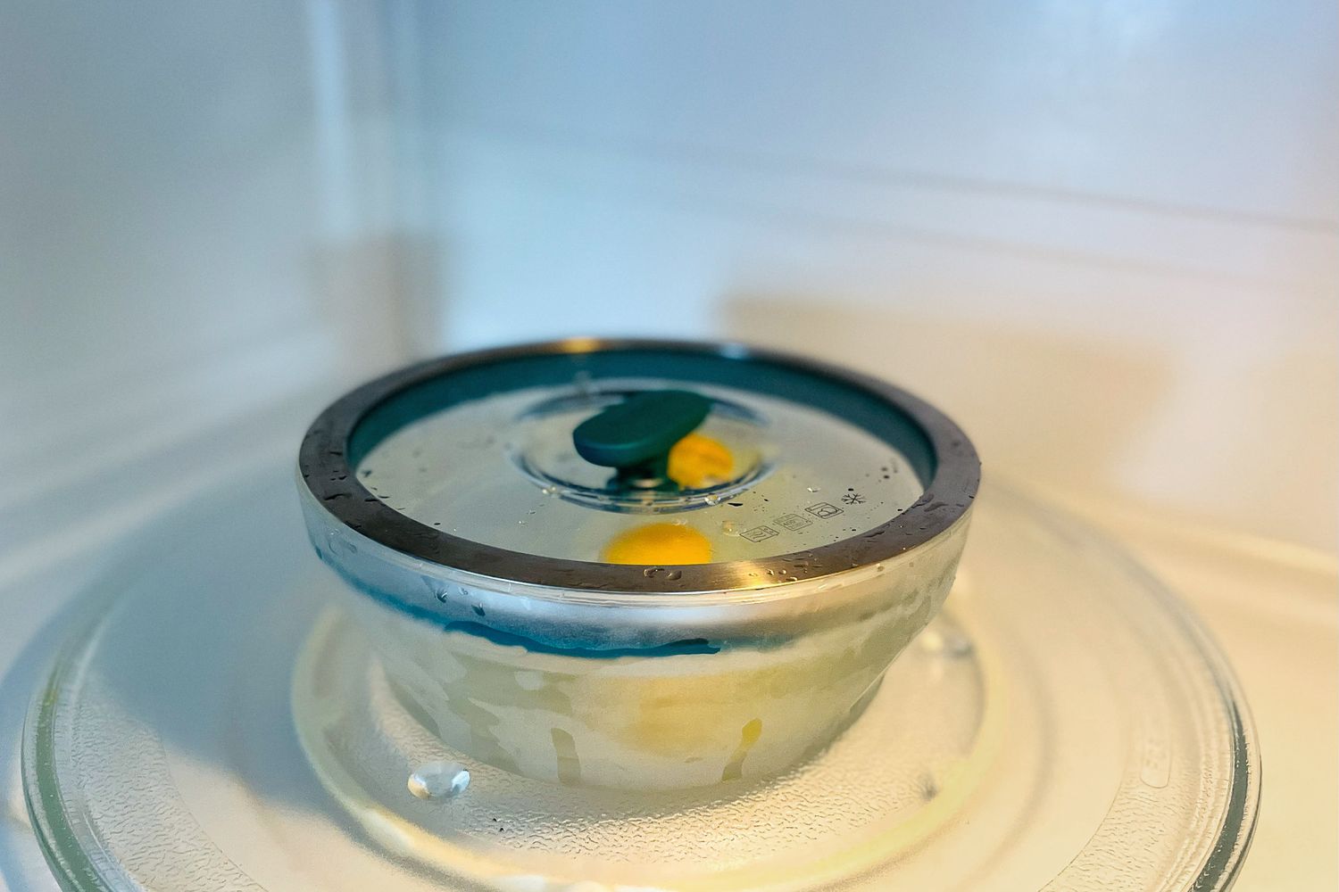 a glass container in the microwave