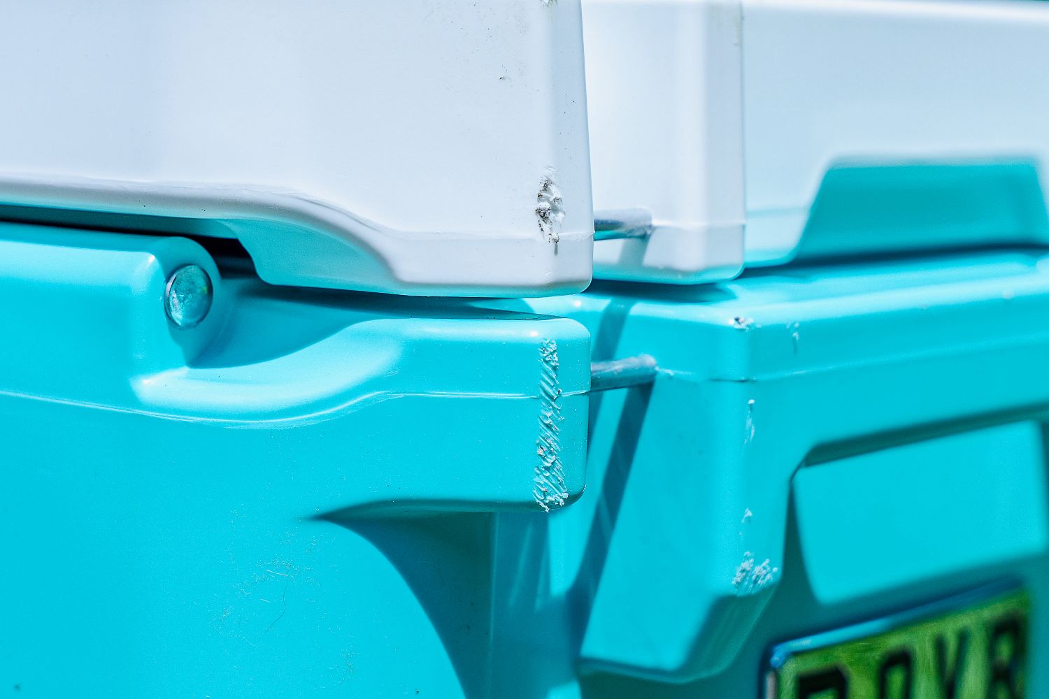 Closeup of back of lid on the Rovr RollR 60 Wheeled Cooler