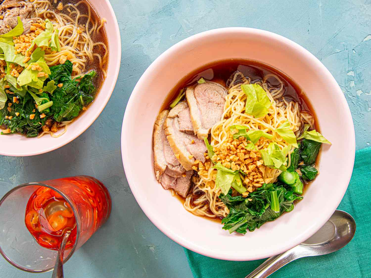 Overhead view of finished dish