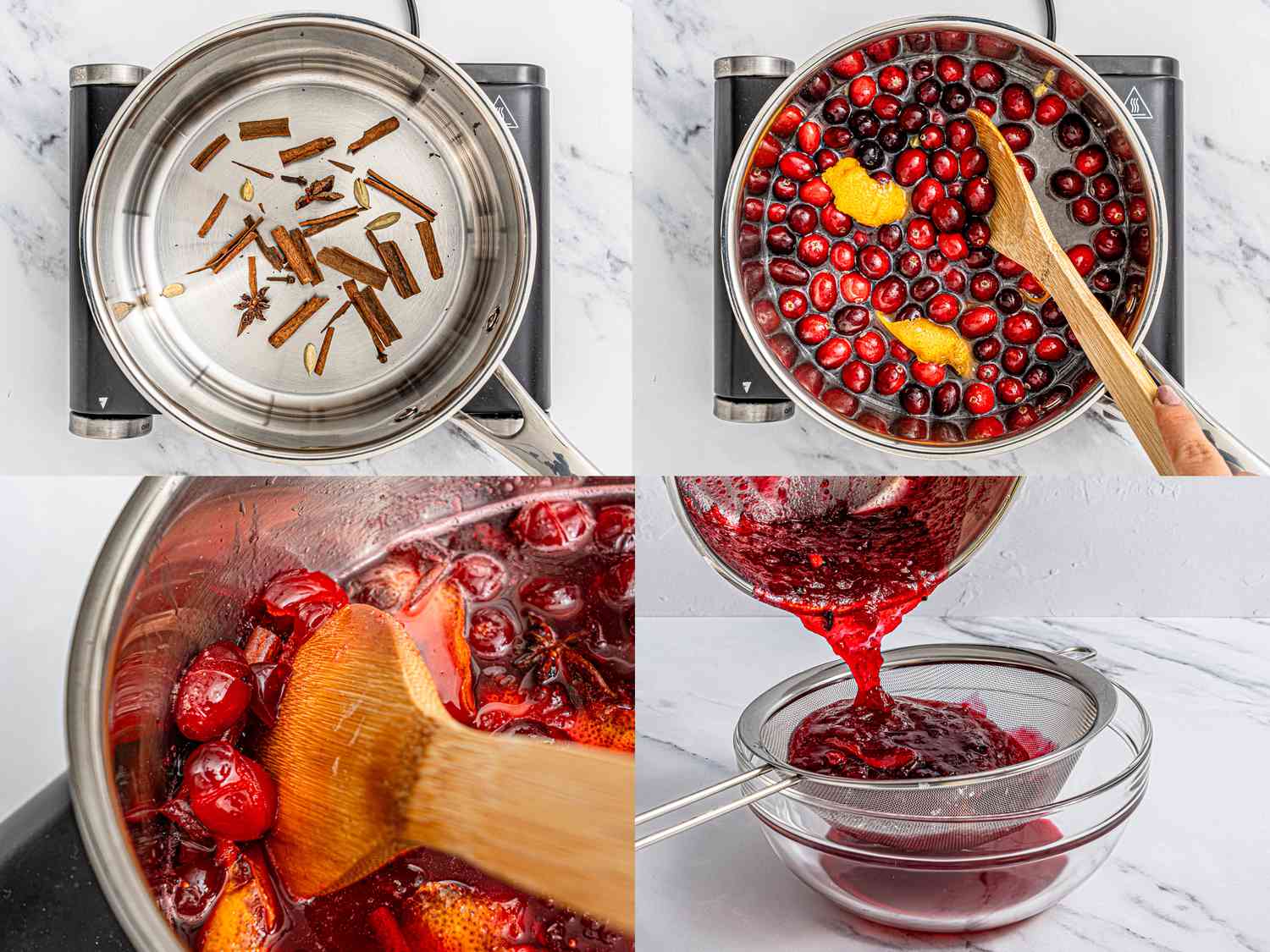 Four image collage of making cordial