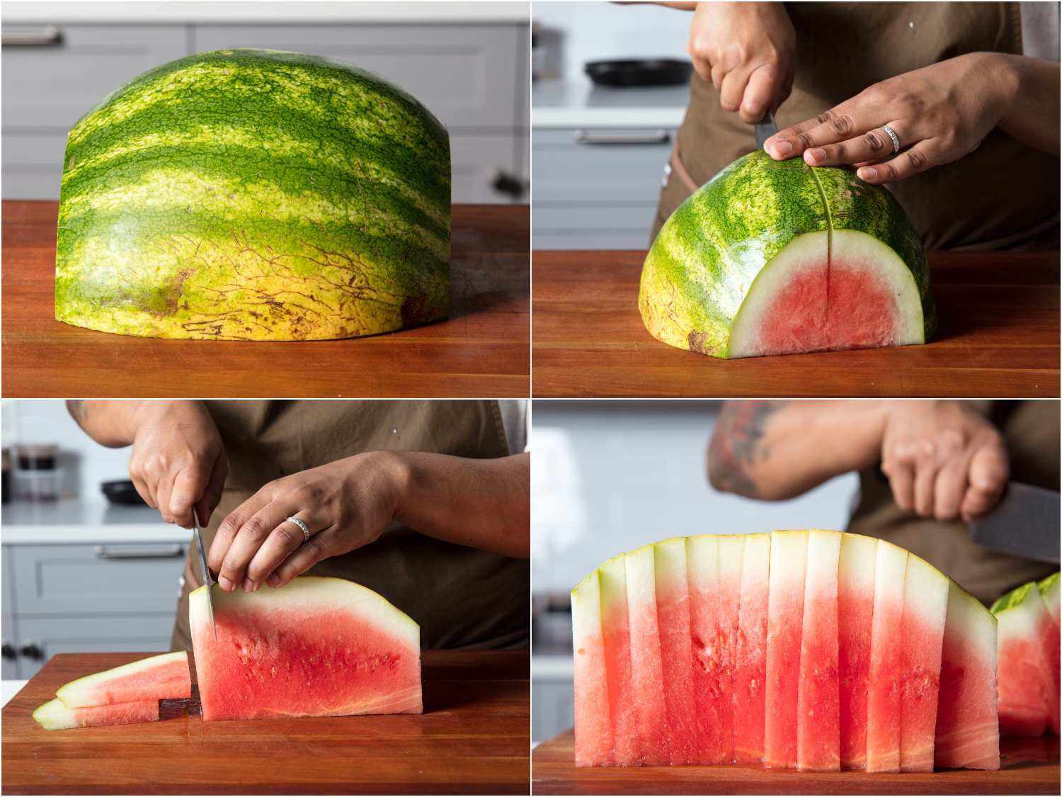Cutting watermelon into wedges