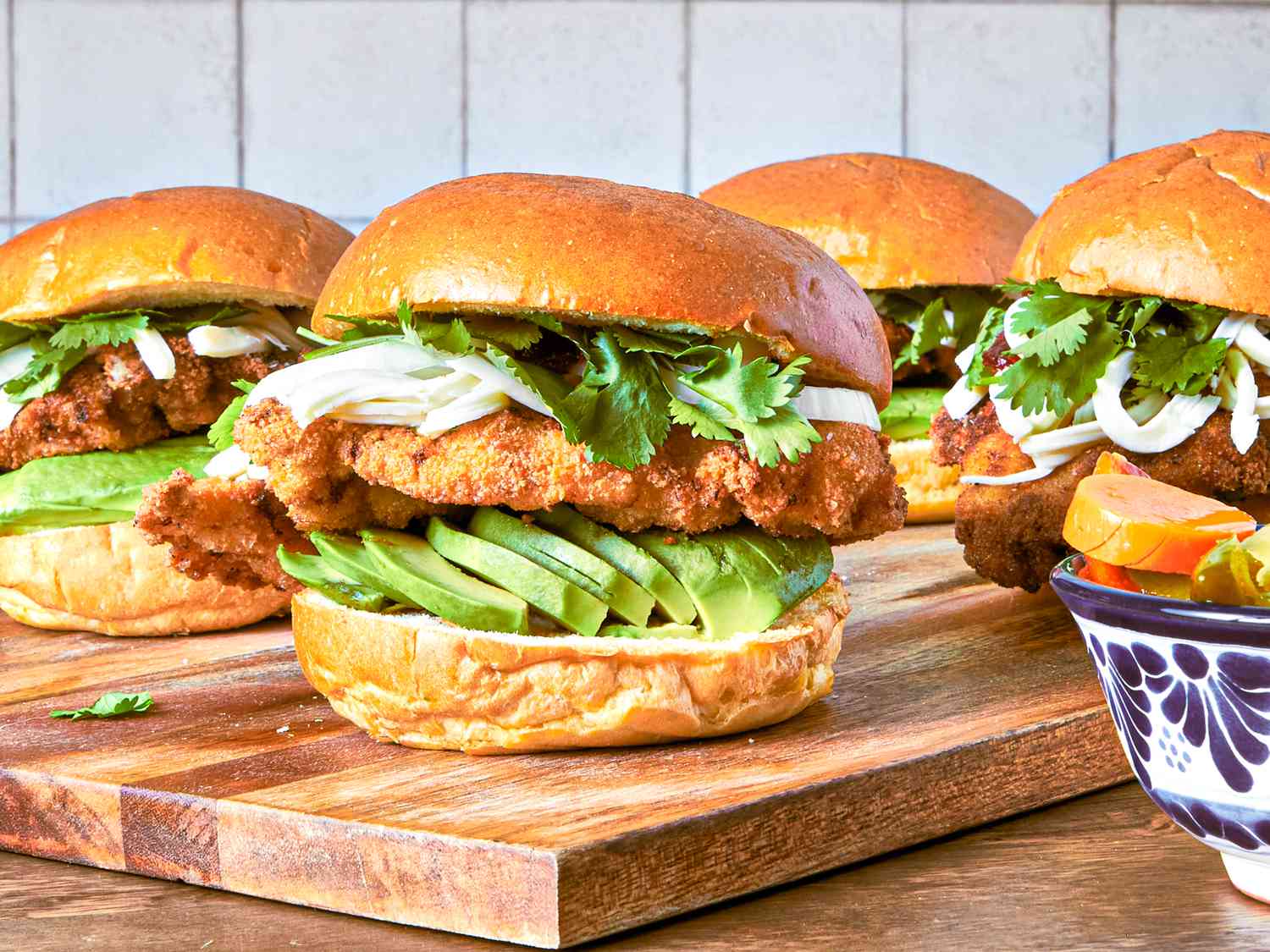 Side view of cemita sandwiches