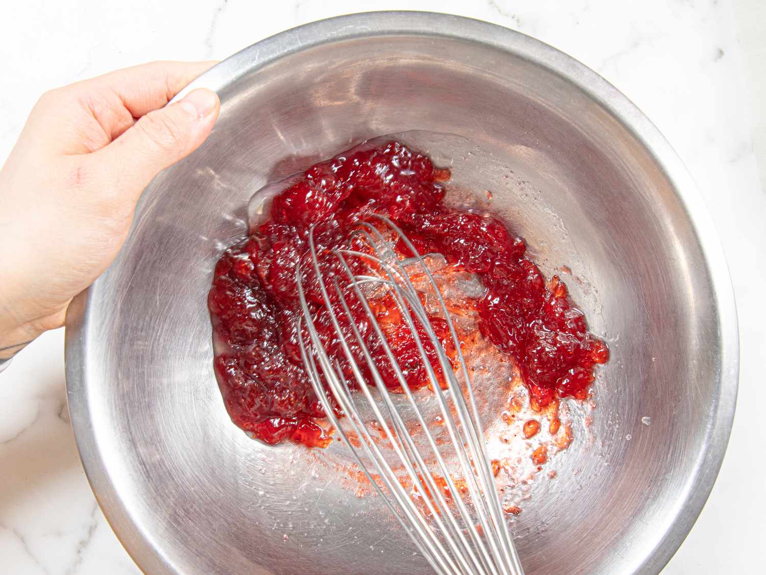 Overhead view of mixing jam