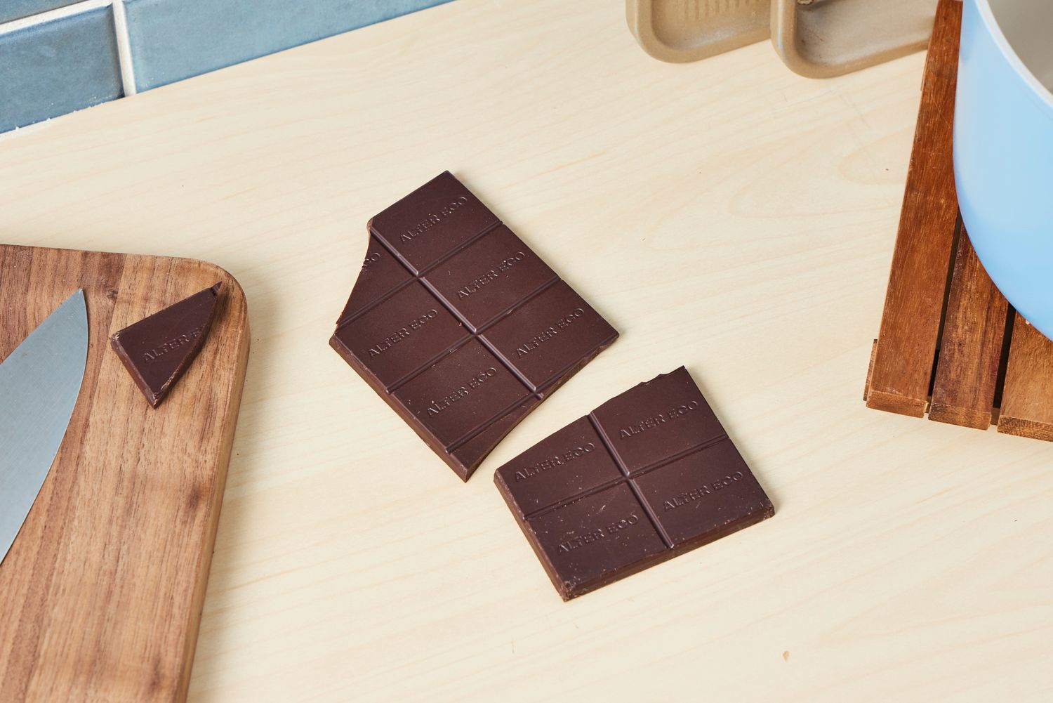 An unwrapped Alter Eco chocolate bar.