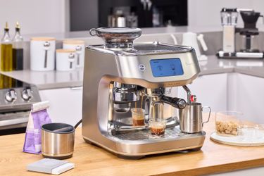 The Breville The Oracle Dual Boiler Espresso Machine on a kitchen countertop