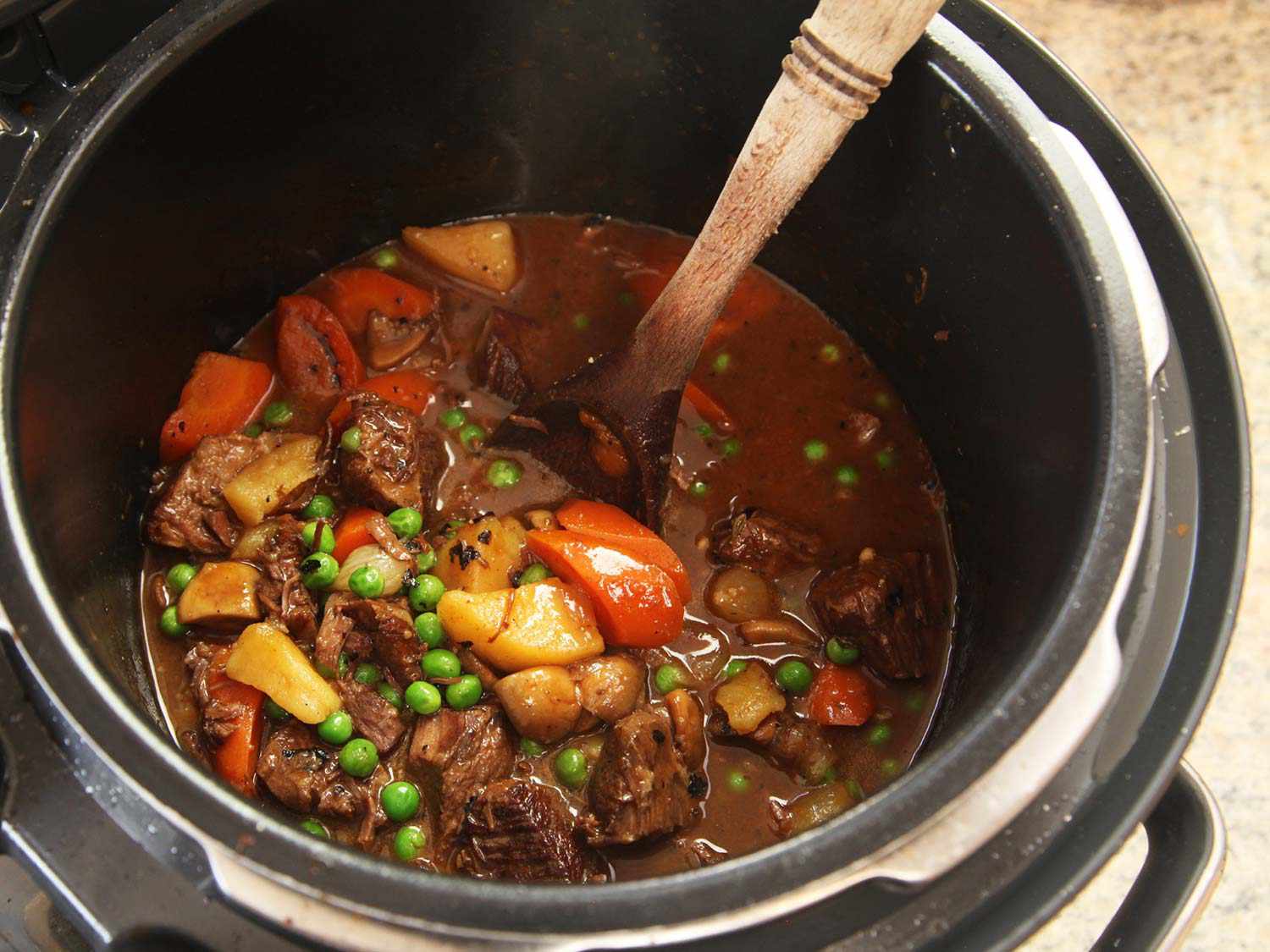 beef stew in a pressure cooker
