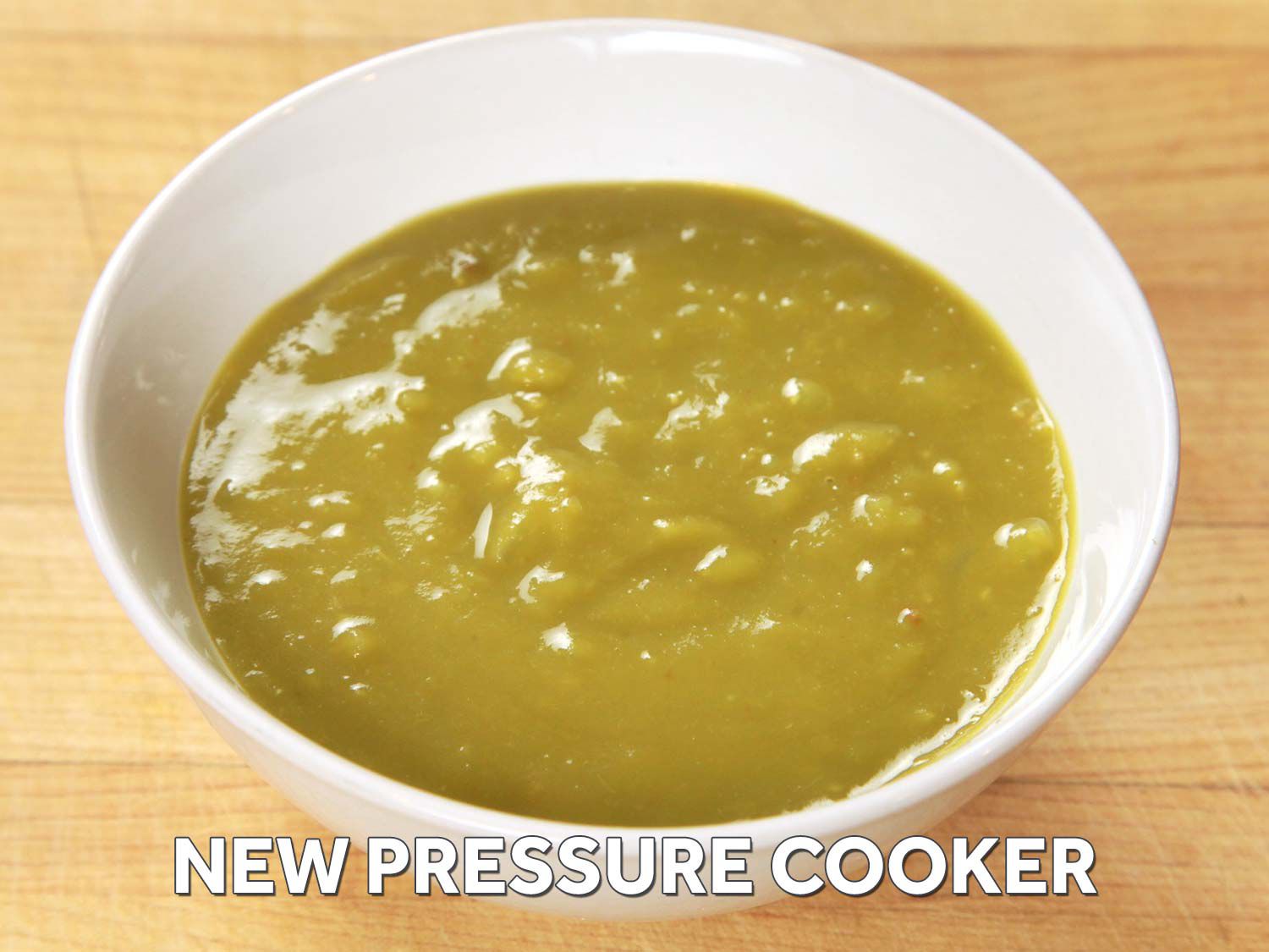 a bowl of pea soup cooked in a pressure cooker