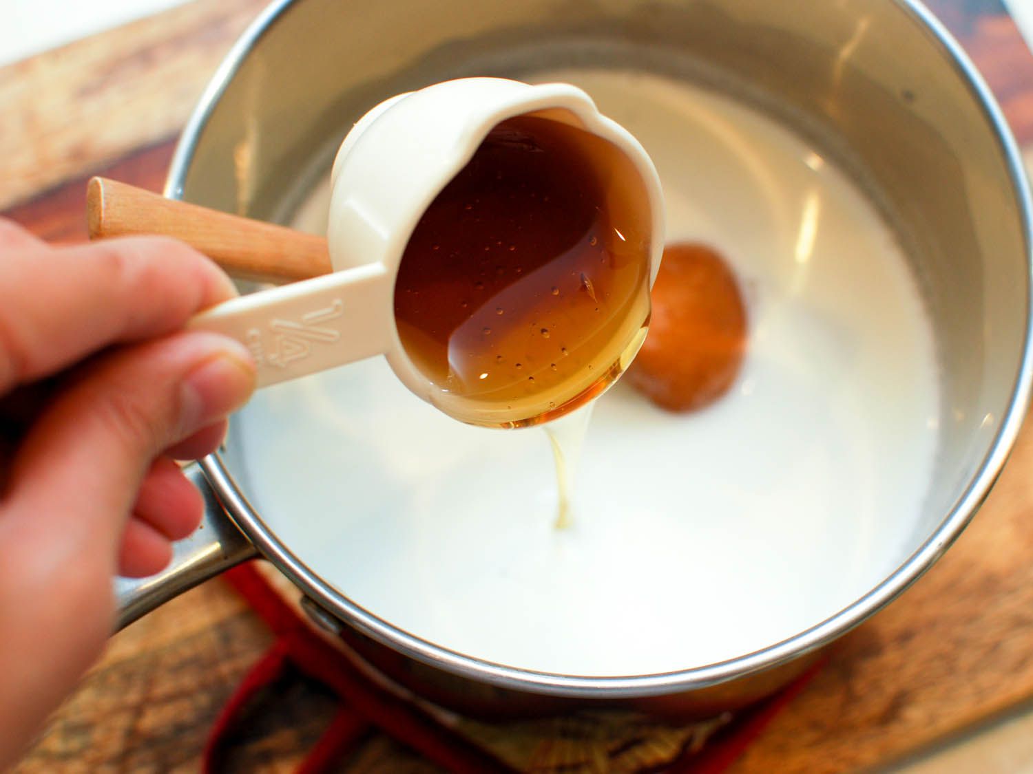 Honey is added to the pudding base