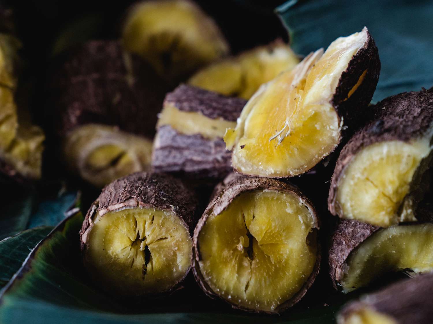 Close up of several half yams.