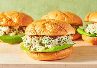 Side view of chicken salad sandwich
