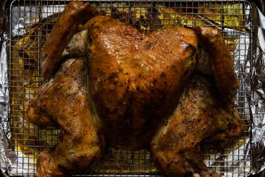 Overhead view of Porchetta-Flavored Spatchcocked Turkey