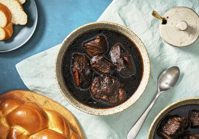 Guyanese pepperpot and plaited bread.