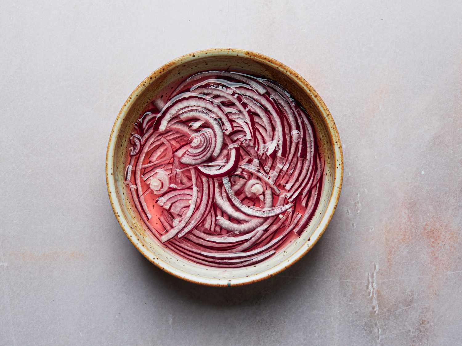 Overhead view of quick pickled onions