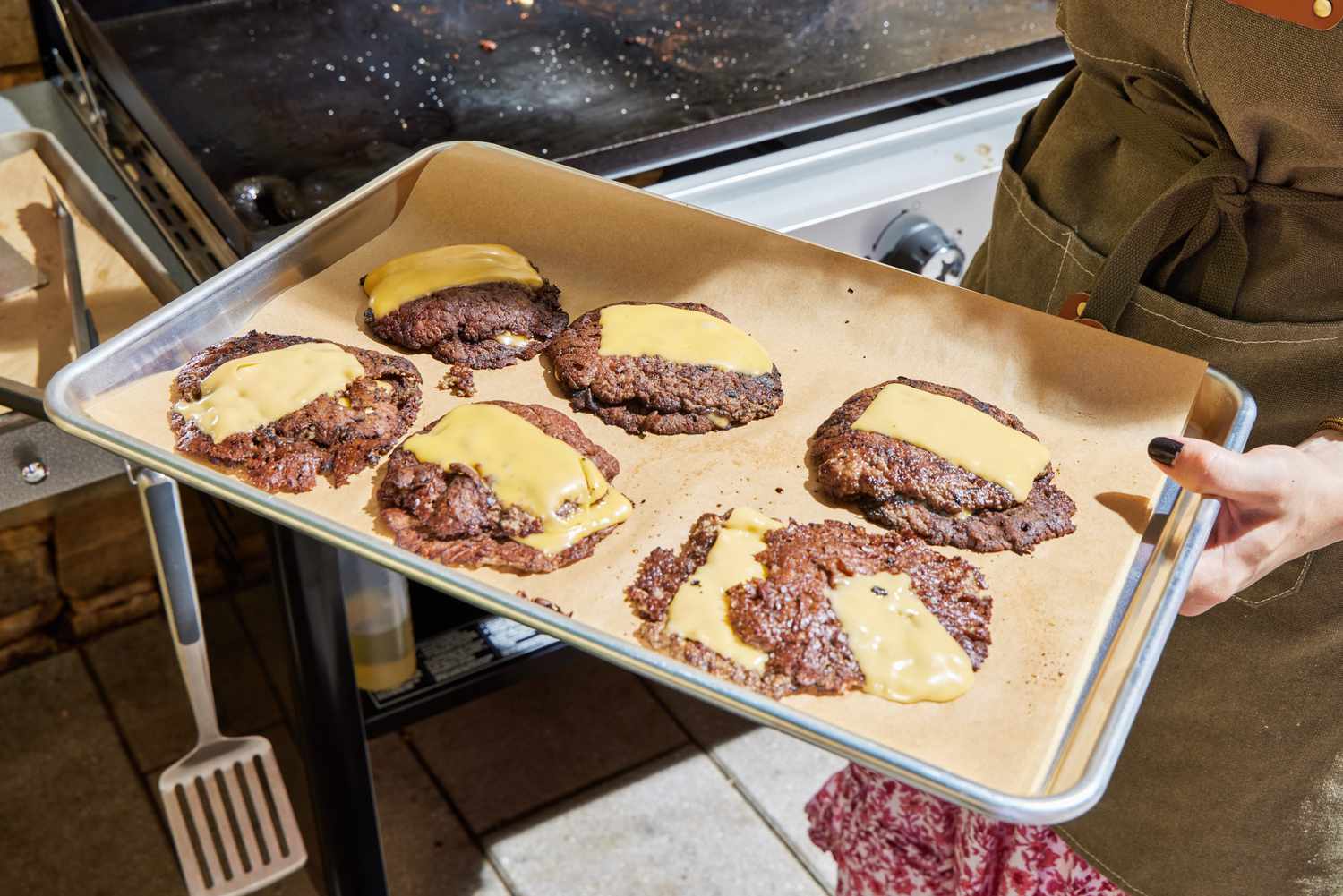 Cheeseburgers cooked on the Weber 36 Inch Gas Griddle