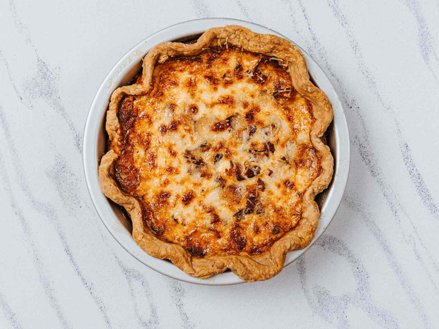 Overhead view of finished quiche