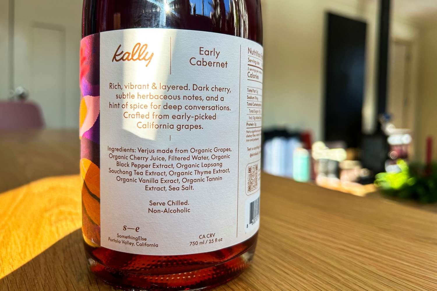 A bottle of Kally nonalcoholic red wine