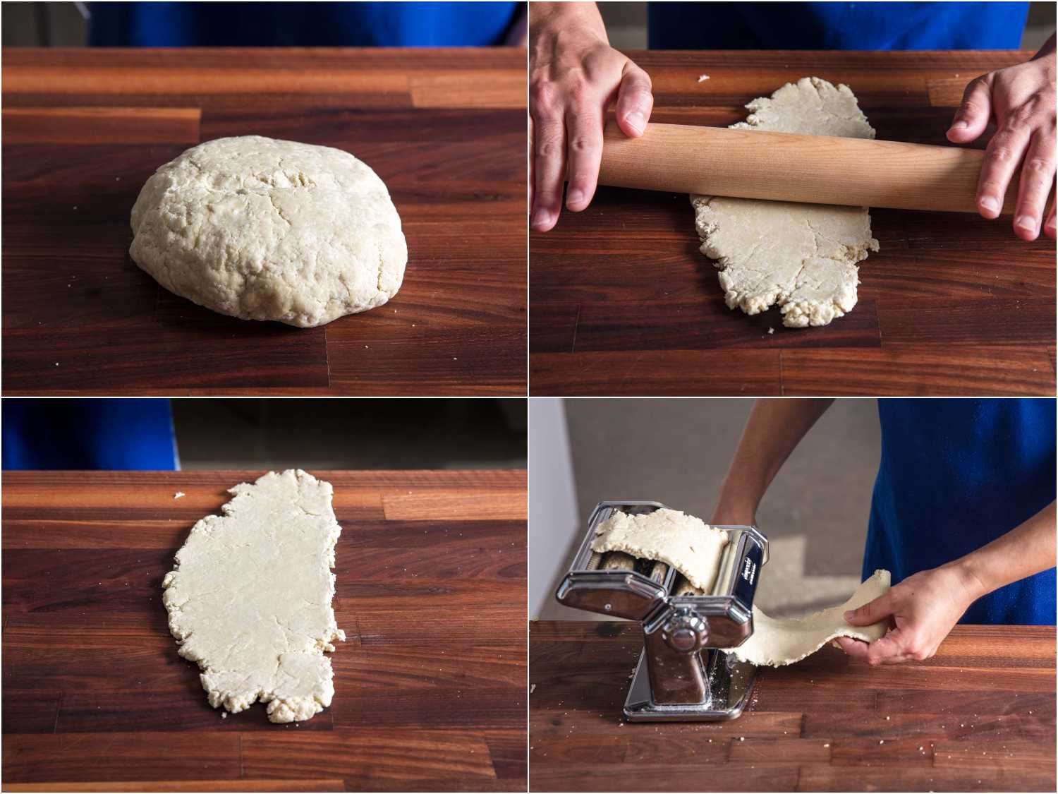 Collage of initial process of rolling out ramen dough