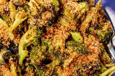 Overehead view of caesar bread crumbs