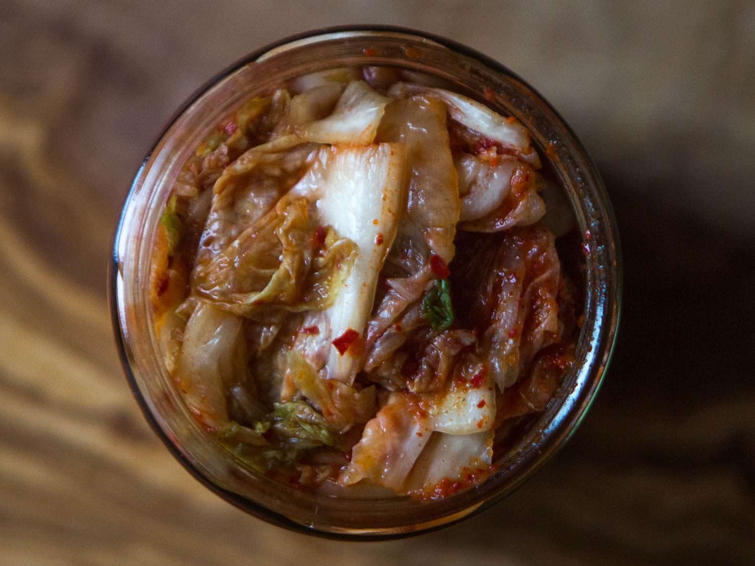 baechu kimchi made from cabbage in a jar