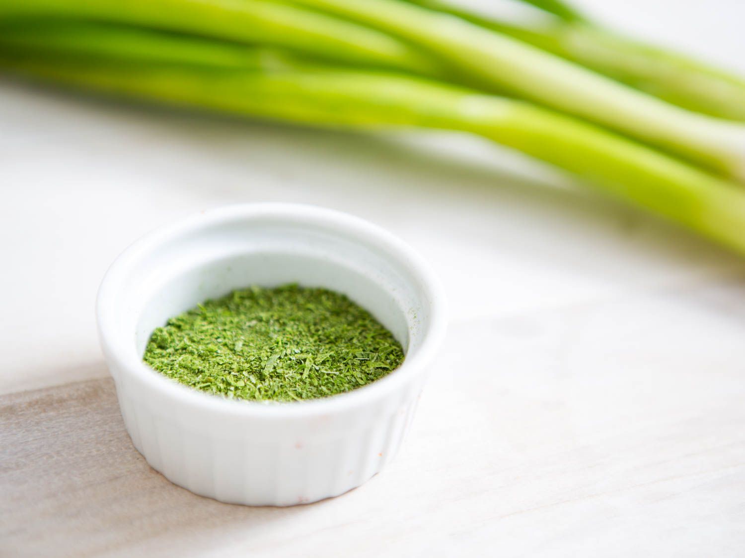 Scallion powder in ceramic ramekin