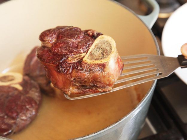 Browned shins for red wine jus.