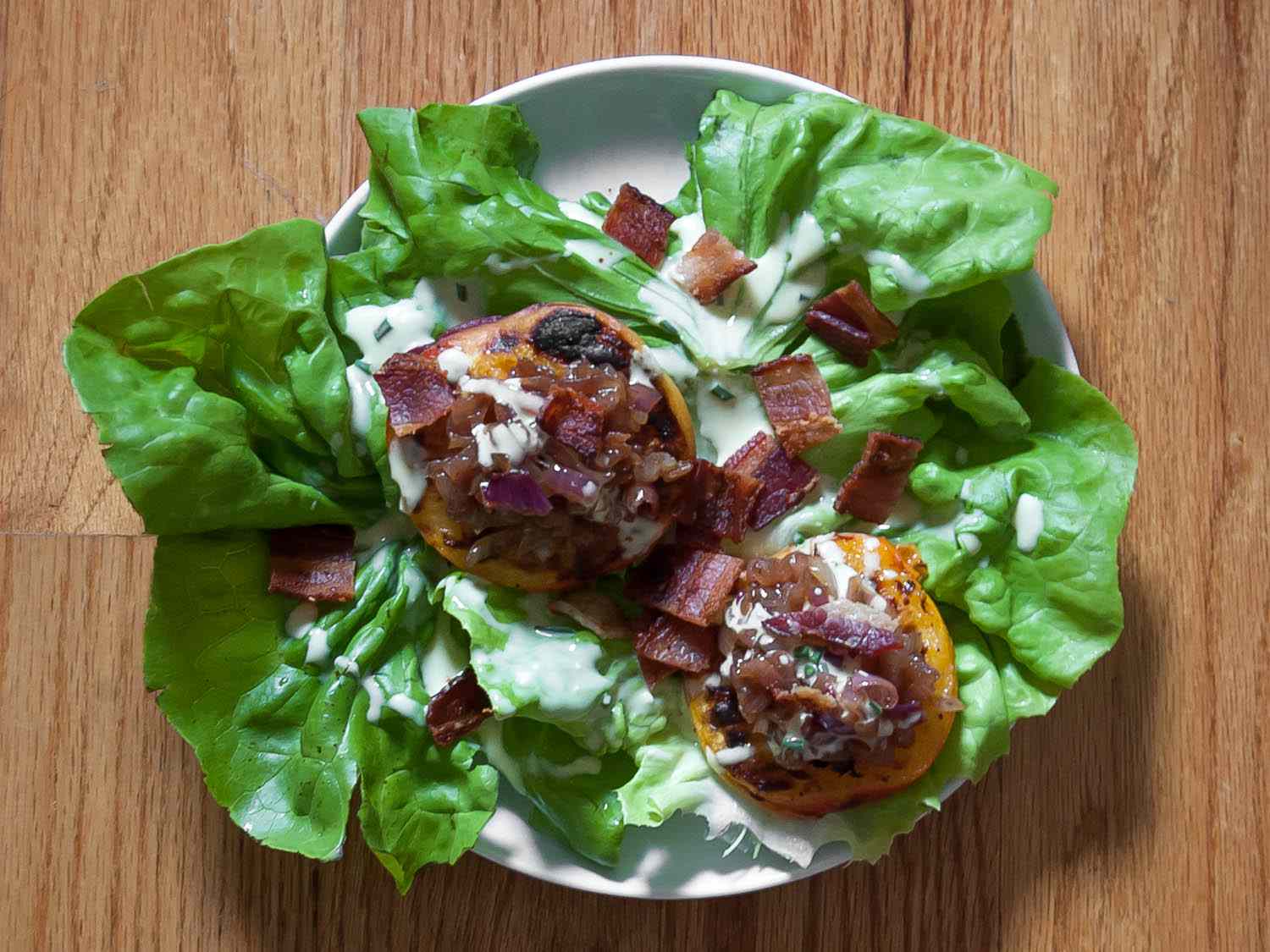 Grilled Shallot-Stuffed Peaches With Bacon and Buttermilk Dressing