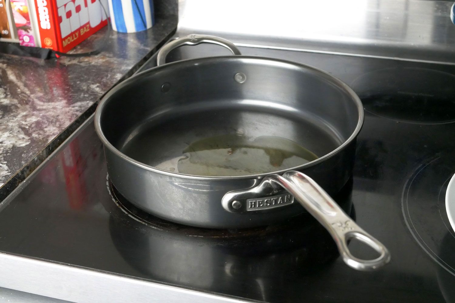 Oil cooking in the Hestan NanoBond Titanium Stainless Steel Saute Pan