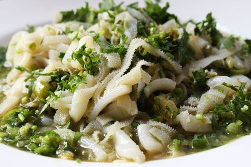 Closeup of omasum salad.