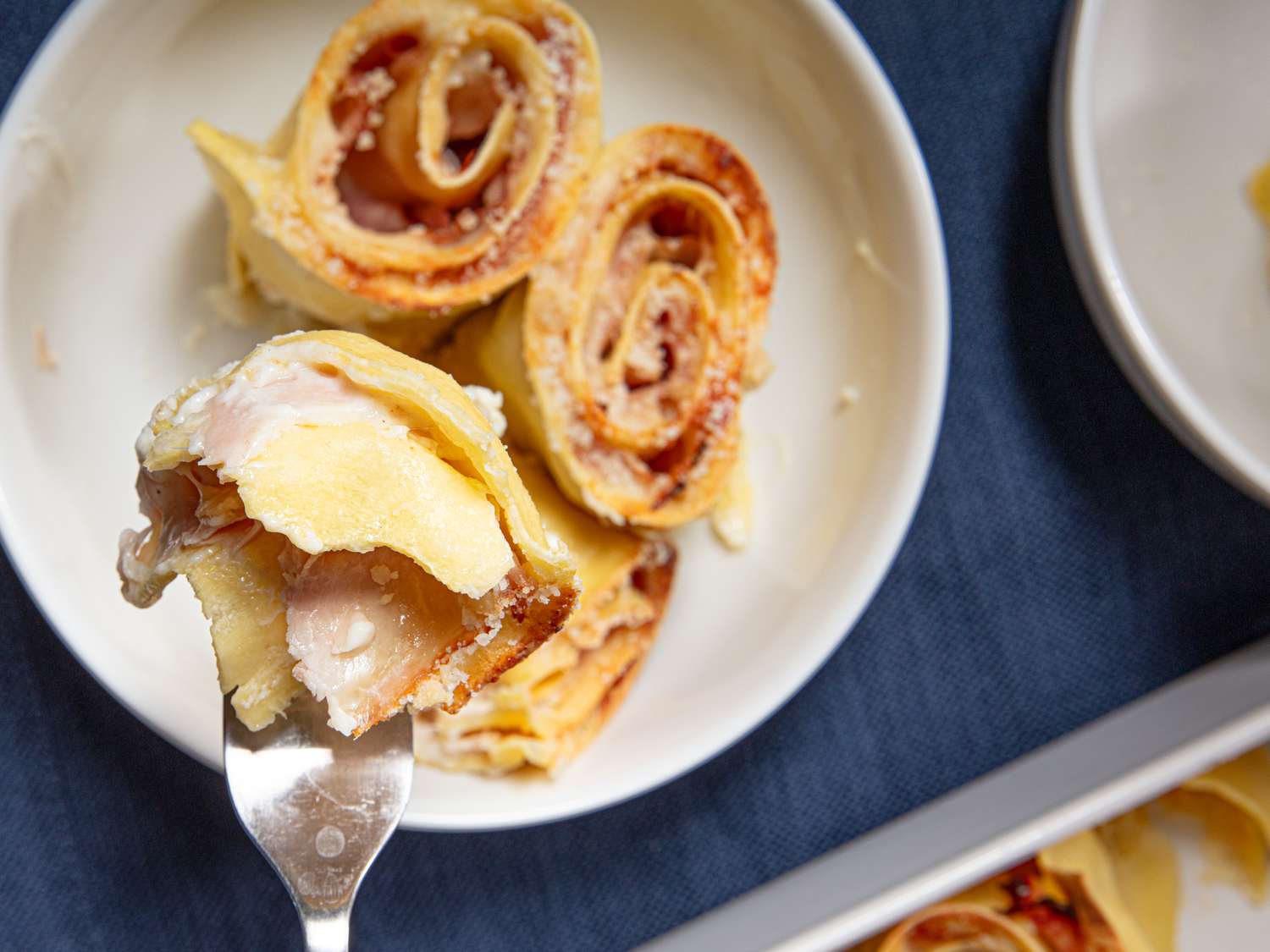Overhead view of a bite of Nidi di Rondine 